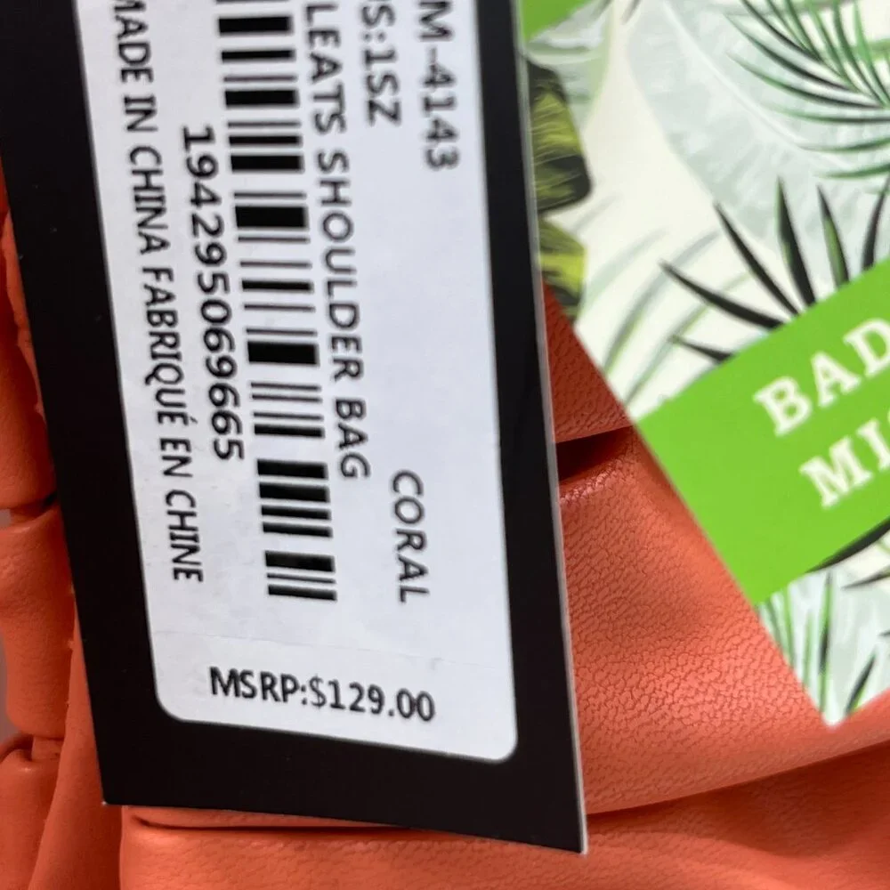 Badgley Mischka - Pleats Shoulder Bag - Coral/ Orange Vegan Leather - NWT